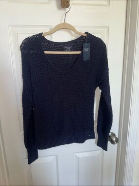 Abercrombie & Fitch Navy Open-Knit Scoop Neck Sweater